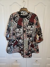 BRYN WALKER JUNIPER Floral Print Exposed Two-Way Zip Front Jacket Medium