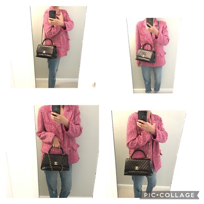 Chanel Coco Top Handle Chevron Iridescent Calfskin Leather flap small bag. $6700