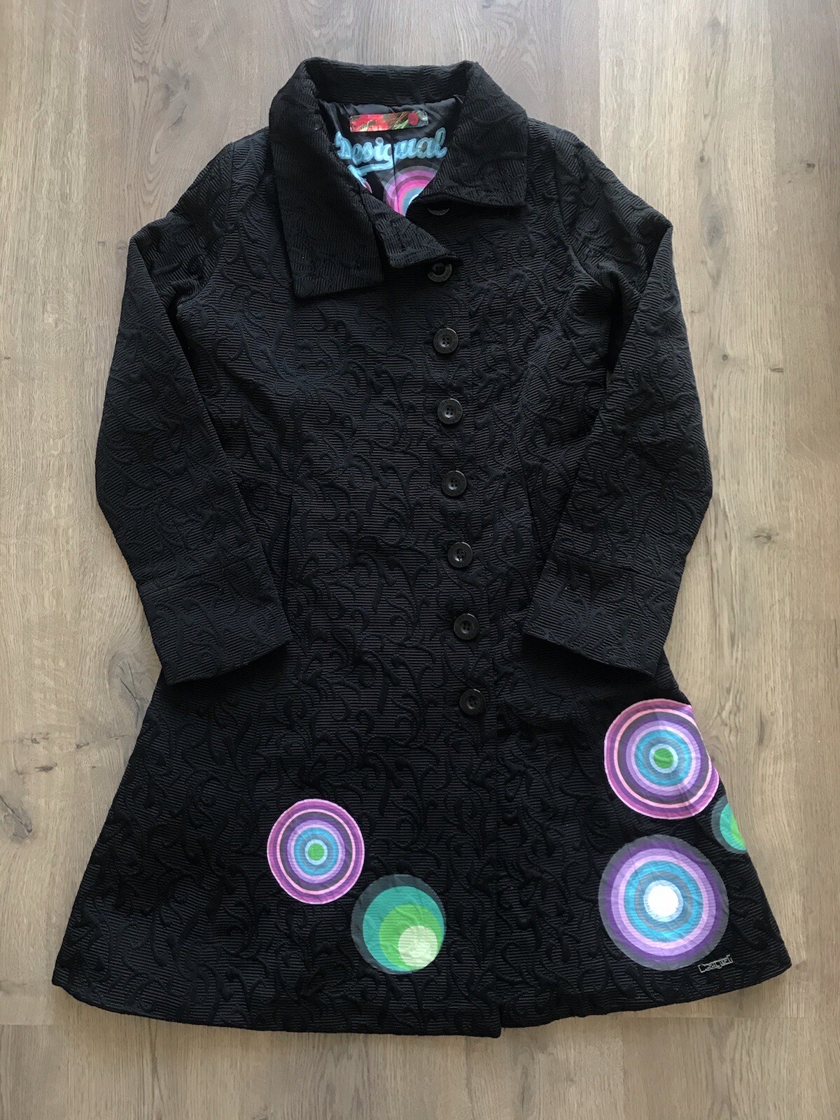 Women DESIGUAL Coat Abril Patterned Funnel Neck Asymmetrical Size