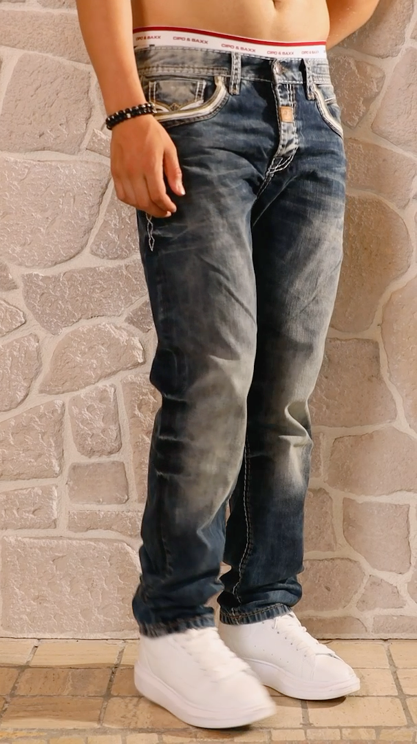 Cipo & Baxx Princeton mens Jeans Denim Thick Stitch straight cut