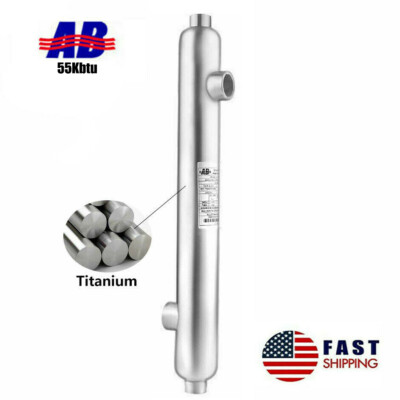 Titanium Pool Heat Exchanger 55kBtu Opposite Side 1 1/2'' / 1'' FPT Mariculture