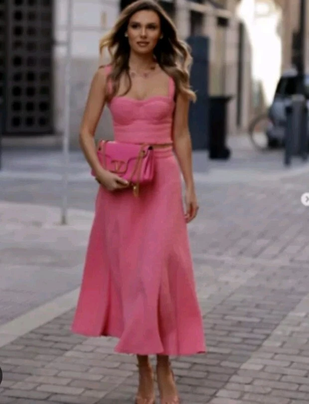 ZARA WOMAN NEW LONG TEXTURED SKIRT High-waisted Faded pink 2929/469 M