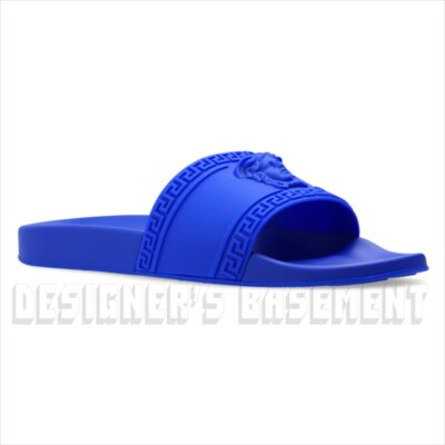 VERSACE mens 42EU 9 US Royal Blue Medusa slides FLIP-FLOP sandals NIB Authentic