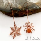Carnelian Crystal Spider & Web Earrings Copper Wire Wrapped Handmade Jewelry
