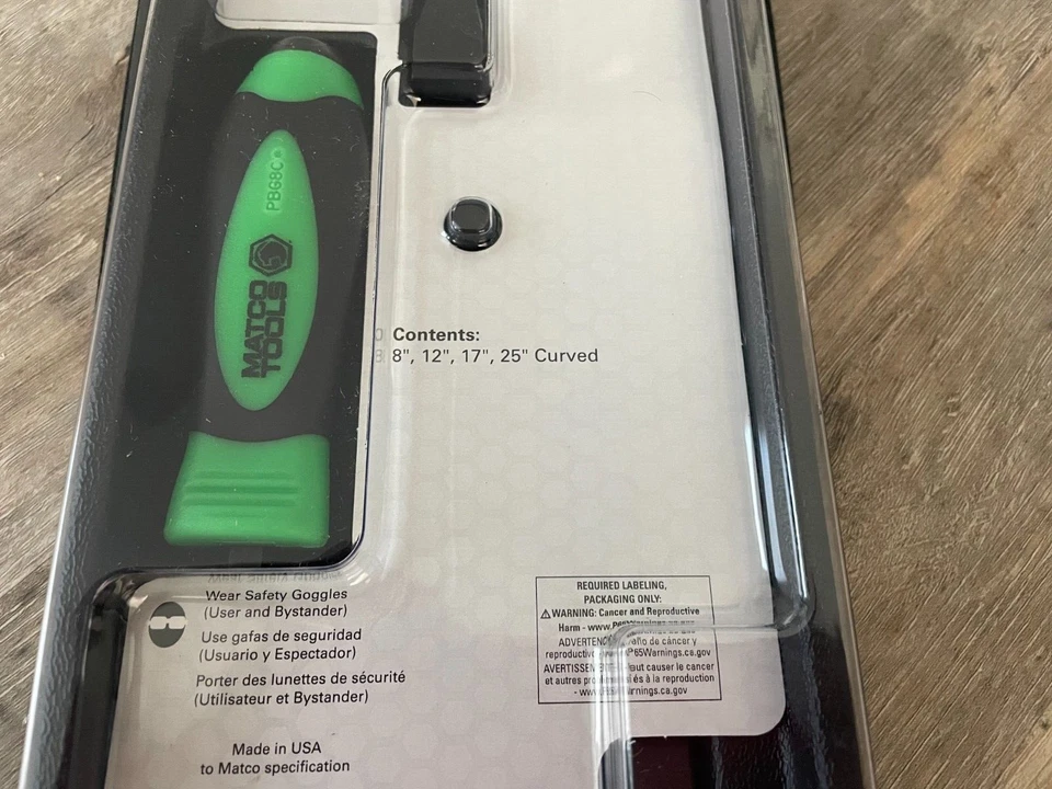 Запечатанный/новый Matco 4 шт. зеленый изогнутый наконечник Prybar набор в лоток для хранения (8,12,17,25») - Изображение 2 из 4