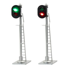 3pcs Model Trains HO Scale 1:87 Block Track Signals 2-LEDs Green Red with Ladder