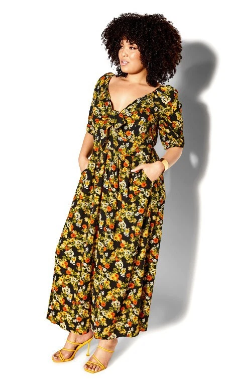 City Chic Plus Size XL 22 Villa Capri Dress Floral Yellow Black