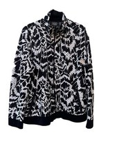 New CHICO  S travelers Chicos 1 8-10 Medium Jacket Black White Zip Pockets 982