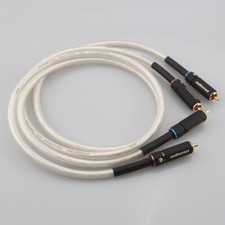 Pair OFC Silver Plated Wire Twist Lock Plug HiFi Audio Interconnect RCA Cable