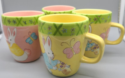 Gates Ware Easter Mug Yellow Rabbit And Butterflies Bunny Coffee Tea