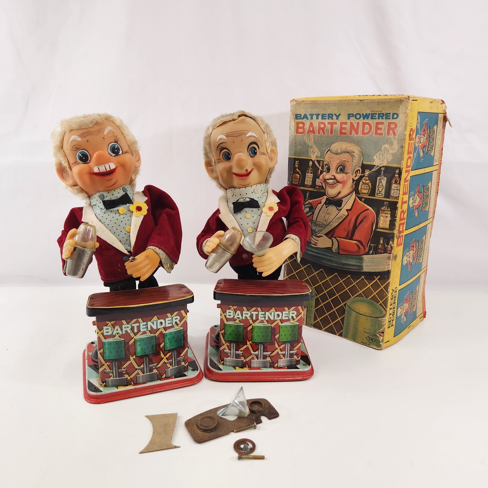 Rosko Mechanical Bartender Tin Toy w/ Box Parts or Repair Lot of 2
