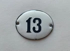 Vintage Enamel Porcelain Locker Number 13 Door Sign
