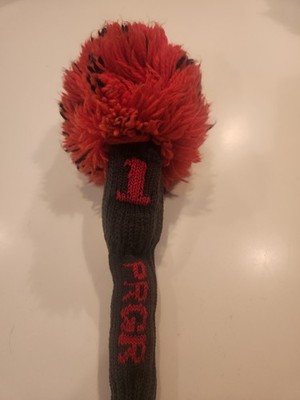 PRGR Golf #1 Hybrid/Rescue Knitted Pom Pom Headcover Gray & Red Very Good Cond
