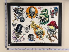 American Traditional Tattoo Flash Art Framed 11x14 Ready-to-Hang 45 Skulls