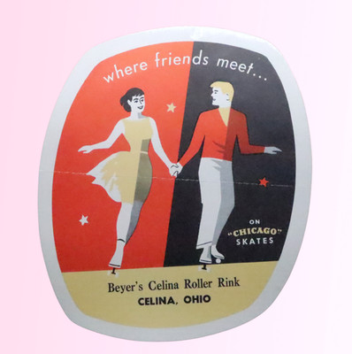 Celina Ohio Vintage 1940's Original Beyers Roller Skating Rink Sticker Label