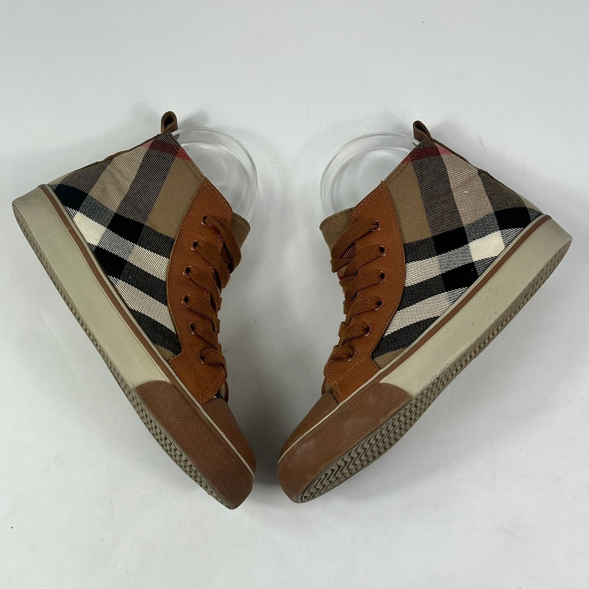 Burberry Kids Sz 2 (33) Nova Check High Top Sneakers Brown Tan