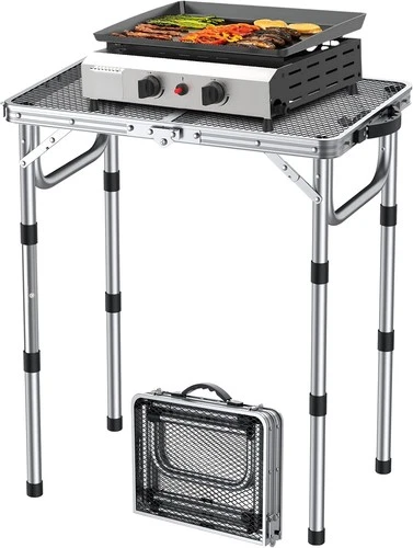 Folding Camping Grill Table Aluminum Portable 35.4" Lx15.7 W Threaded Install