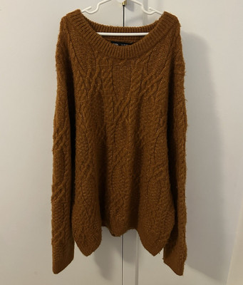 ZARA Boys Cable-Knit Pullover Sweater Brown Crew Neck Long Sleeve Size 13-14
