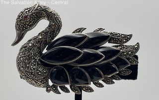 925 Sterling Silver Fine Jewelry Swan Shaped Brooch/Pin 30.60g