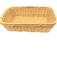 Woven Wicker And Bamboo Basket Rectangular Tray Home Decor Boho Organization