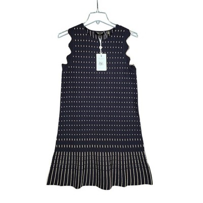 Ted Baker Relioa Flippy Metallic Jacquard Dress Size 6 US (Ted 2) Navy NEW $259