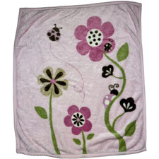Tiddliwinks Pink Flower Ladybug Baby Blanket Soft Purple htf Girl Acrylic 32x38