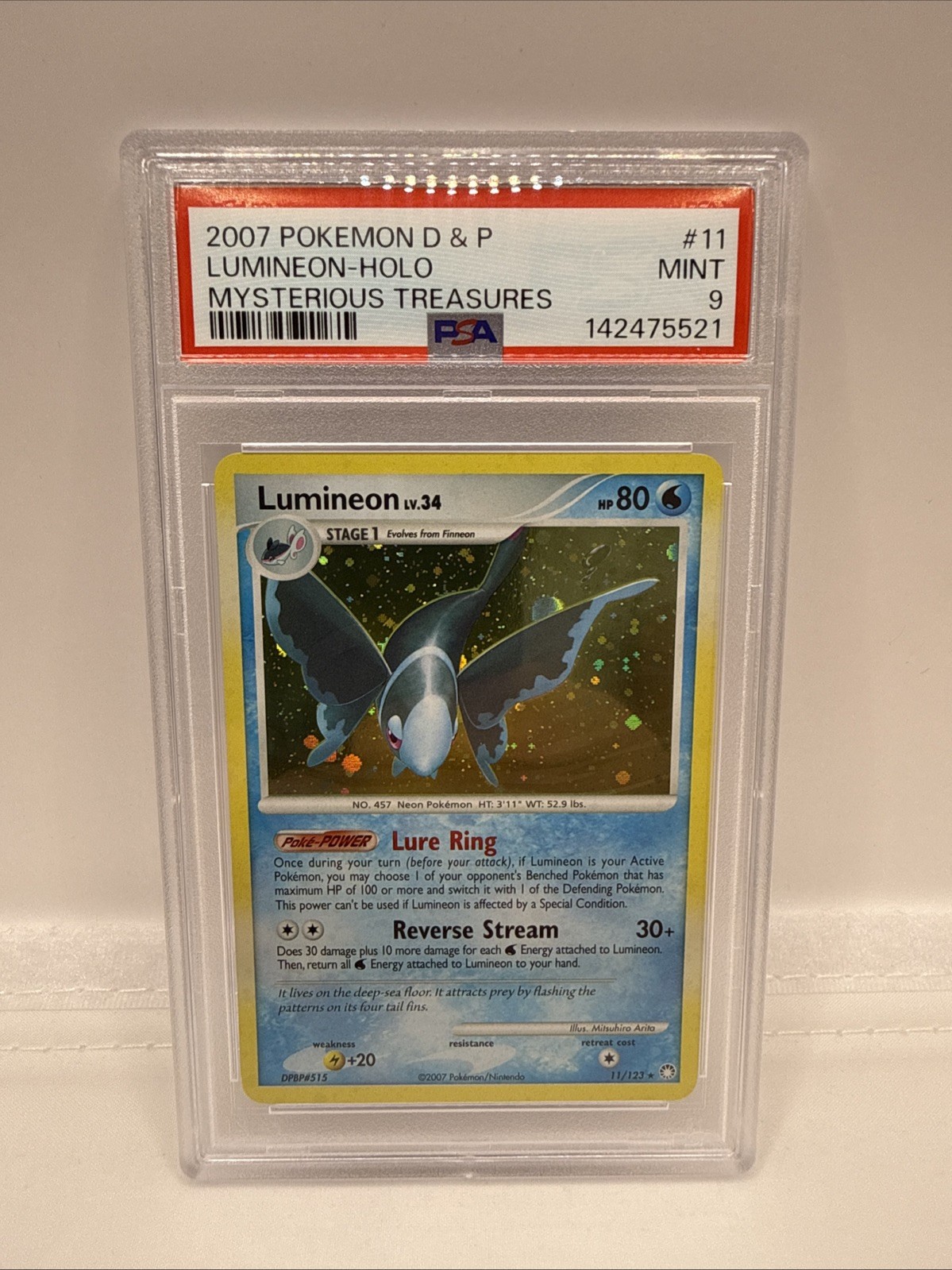 Lumineon 11/123 Mysterious Treasures Holo PSA 9