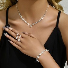 4pcs Flower Jewelry Set Necklace Earrings Bracelet for Women Party Wedding