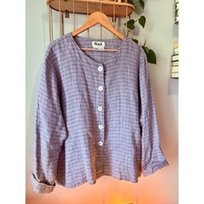 FLAX 100% Linen Button Down Shirt  Windowpane...
