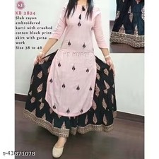 Indian Readymad Rayon Kurta With Skirt Set for Women's Party Festive Outfit Gift