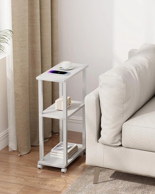 TUTOTAK Small Side Table, Narrow End Bedside Couch 1 PC, White 
