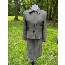 VTG Women's 2 Piece Skirt Suit Black  White Houndstooth 100 Wool Made In USA