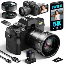 5K 64MP Digital Cameras for Photography Video, Vlogging Camera for Black
