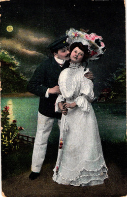 Postcard Romantic Couple Lady Fancy Dress & Hat TH EL Serie 1012 Antique 1907 M1