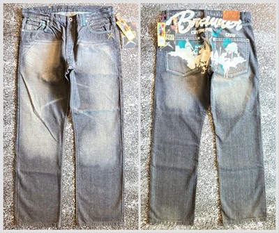 NWT Artful Dodger Jeans Sz 38x34 Cutter Lads Brawler Graphic Print Denim Jeans