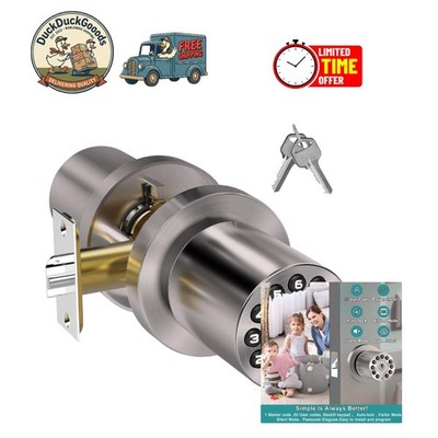 Keyless Entry Door Knob with Backlit Keypad - Easy Install, 50 User Passcodes