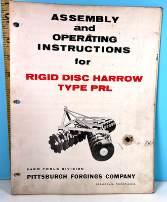 Pittsburgh Forgings Co Assembly & Operating Instructions Rigid Disc Harrow