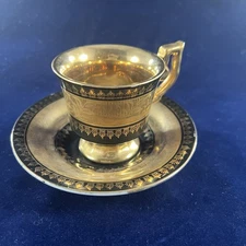 Antique Royal Vienna Porcelain Demitasse Cup And Saucer Gold And Black Tea Cup