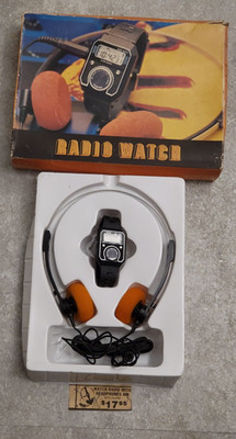 Vintage AM Radio Digital Alarm Watch w/Original Headphones In The BOX! *UNUSED