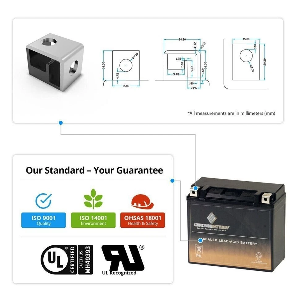 YTX20L-BS Batería de motocicleta para BIG DOG Todos los modelos Todos los CC Todos los años Foto 4 de 4