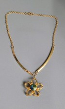 Vintage Gold Plated Large Flower Drop AB Center Short Choker Neckace 14inch Long