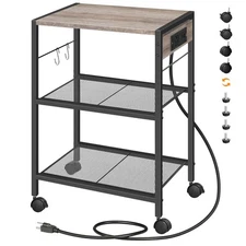 Industrial Printer Stand, 3-Tier Mobile Printer Table, Rolling Cart with Powe...