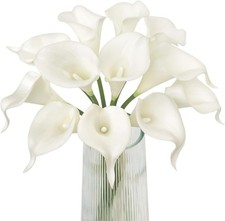 Elegant 12-Pc White Artificial Calla Lily Bouquet - Perfect for Weddings  Decor