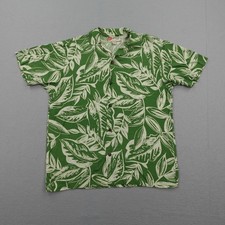 Hilo Hattie Shirt Mens Large Green Floral Hawaiian Rayon Button Up Aloha Camp