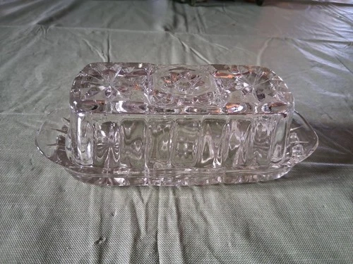 Vintage Anchor Hocking 1/4lb. Covered Butter Dish-Star Of David Design--(D)