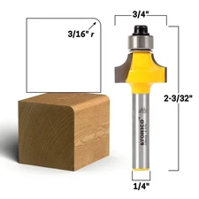 3/16" Radius Round Over Edge Forming Router Bit - 1/4" Shank - Yonico 13062q