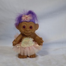 Vintage Troll Doll 6 inches tall. Purple hair with Princess outfit and pink bow