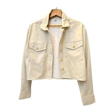 AEROPOSTALE Faux Leather Jacket Front Pockets Cropped Cream Small