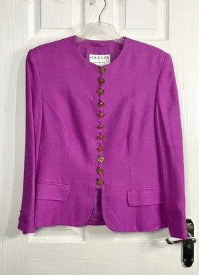 Vintage Jaeger Womens Bold Pink Linen Blend Long Sleeve Blazer Jacket Size 16