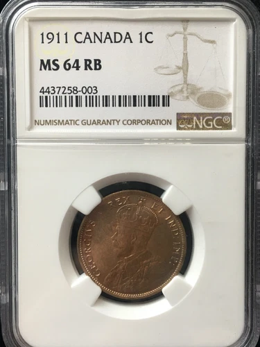 1911  NGC  Graded Canadian, Large One Cent, **MS-64**